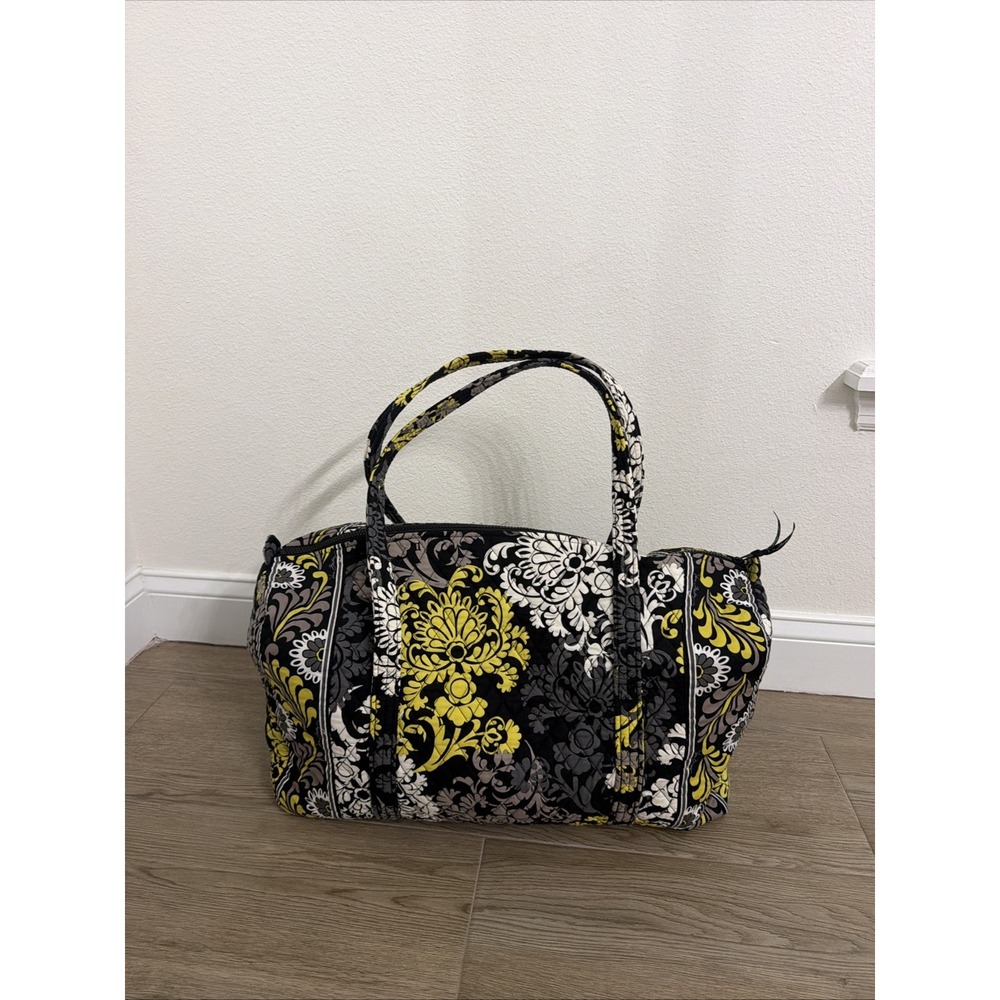 Vera Bradley Baroque Large 21" Travel Duffel Bag Tote Floral Damask Black Yellow